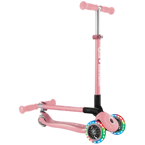 Monopattino 3 Ruote Bambini Rosa Pastello Pieghevole Luci LED 50 kg
