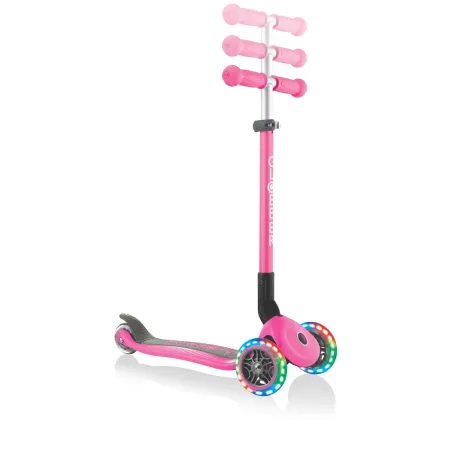 Monopattino a 3 Ruote Bambini Rosa Neon Pieghevole Luci LED 50 kg