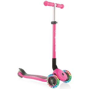 Monopattino a 3 Ruote Bambini Rosa Neon Pieghevole Luci LED 50 kg