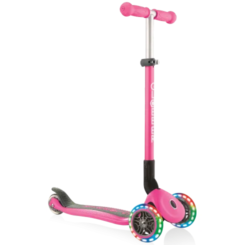 Monopattino a 3 Ruote Bambini Rosa Neon Pieghevole Luci LED 50 kg
