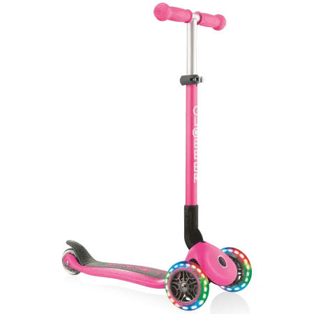 Monopattino a 3 Ruote Bambini Rosa Neon Pieghevole Luci LED 50 kg