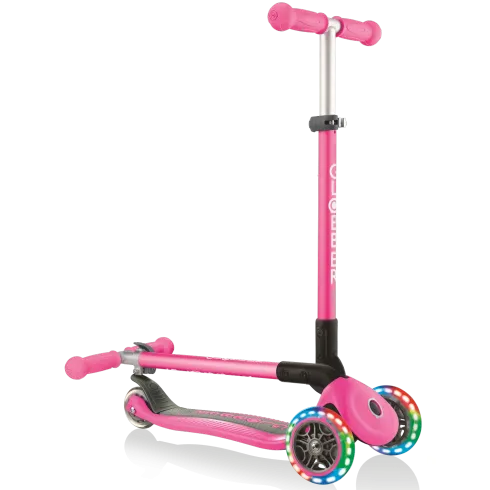 Monopattino a 3 Ruote Bambini Rosa Neon Pieghevole Luci LED 50 kg