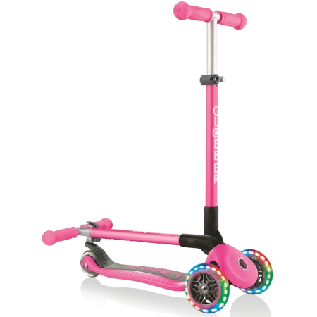 Monopattino a 3 Ruote Bambini Rosa Neon Pieghevole Luci LED 50 kg