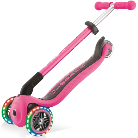 Monopattino a 3 Ruote Bambini Rosa Neon Pieghevole Luci LED 50 kg