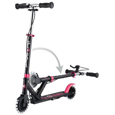 Monopattino Pieghevole per Bambini 2 Ruote Nero Rosa Luci Anteriori