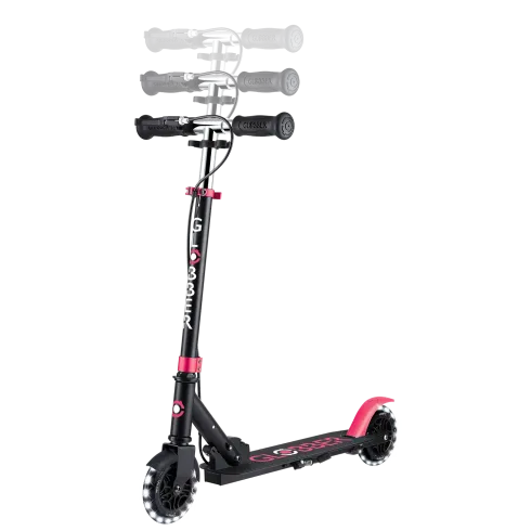 Monopattino Pieghevole per Bambini 2 Ruote Nero Rosa Luci Anteriori