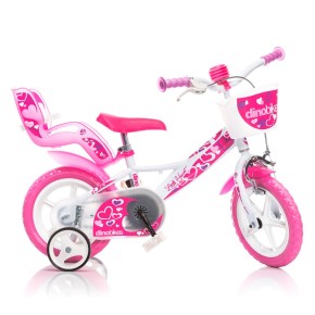 Bicicletta 12 Pollici Piccoli Cuori per Bambina Dino Bikes Rotelle Freno Cestino