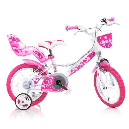 Bicicletta per Bambina Ruota 16 Pollici 4 5 anni Piccoli Cuori con Rotelle Freni