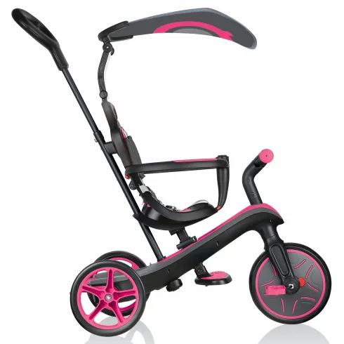 Triciclo Evolutivo per Bambini 4 in 1 Nero Rosa Neon Regolabile