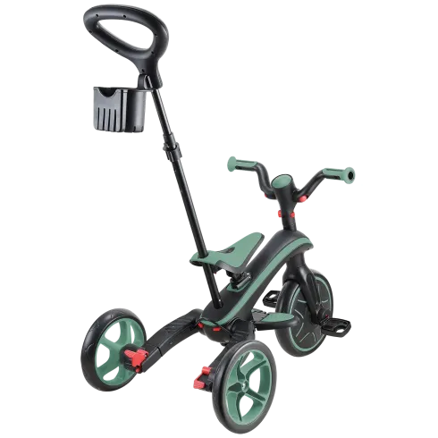 Triciclo Pieghevole 4 in 1 per Bambini Verde Oliva con Ruote EVA