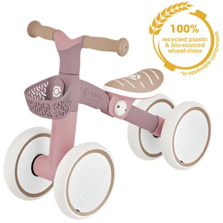 Triciclo Cavalcabile Rosa Ergonomico Ecologico Cestino per Equilibrio