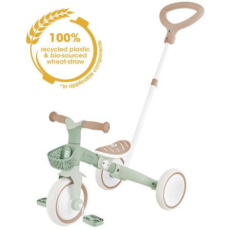 Triciclo Evolutivo per Bambini 3 in 1 Verde Salvia Regolabile Ecologico