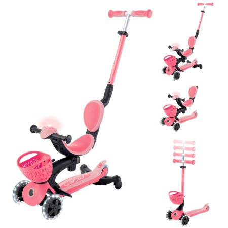 Monopattino Evolutivo per Bambini 3 in 1 Rosa con Luci LED 50kg