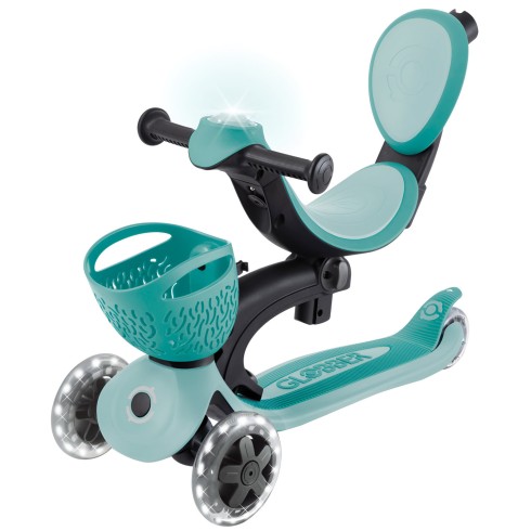 Monopattino Evolutivo per Bambini 3 in 1 Verde Menta con Luci LED 50kg