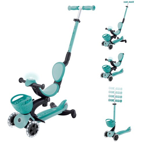 Monopattino Evolutivo per Bambini 3 in 1 Verde Menta con Luci LED 50kg