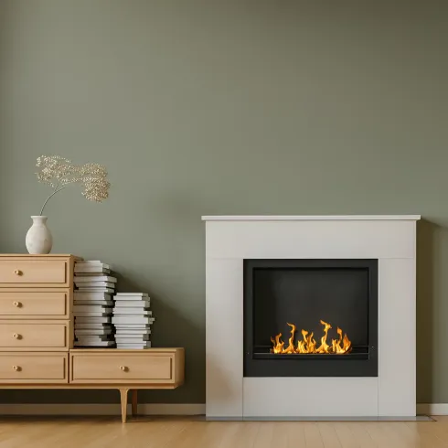 Camino a Bioetanolo 1,8L da Soggiorno 3,4 kW in Legno Bianco Venato