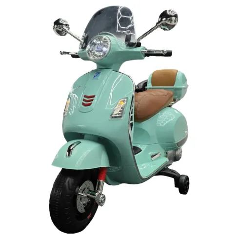 Scooter Elettrico per Bambini Vespa GT 12V Verde Sedile in Pelle Luci