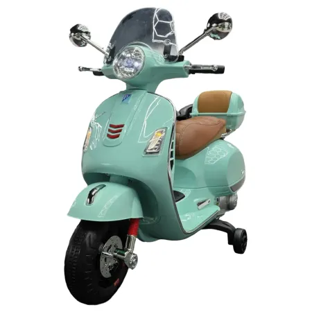 Scooter Elettrico per Bambini Vespa GT 12V Verde Sedile in Pelle Luci