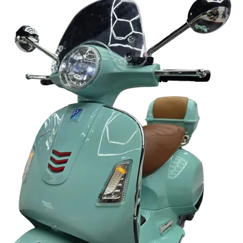 Scooter Elettrico per Bambini Vespa GT 12V Verde Sedile in Pelle Luci