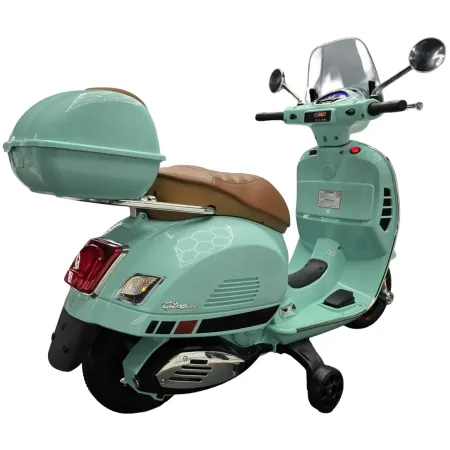 Scooter Elettrico per Bambini Vespa GT 12V Verde Sedile in Pelle Luci