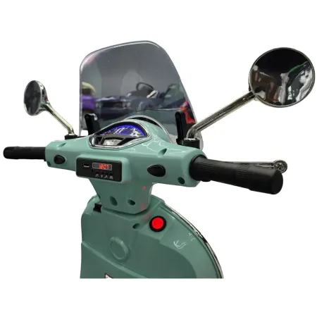 Scooter Elettrico per Bambini Vespa GT 12V Verde Sedile in Pelle Luci