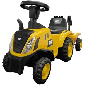 Trattore Caterpillar Cavalcabile per Bambini Giallo con Rimorchio