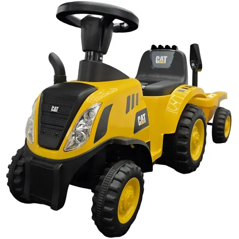 Trattore Caterpillar Cavalcabile per Bambini Giallo con Rimorchio