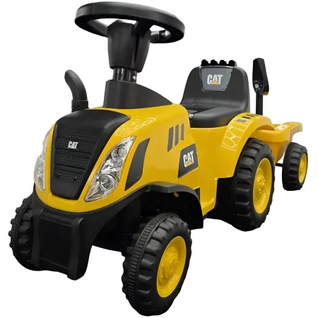 Trattore Caterpillar Cavalcabile per Bambini Giallo con Rimorchio