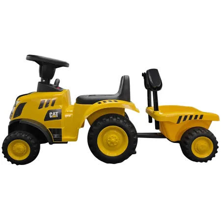 Trattore Caterpillar Cavalcabile per Bambini Giallo con Rimorchio