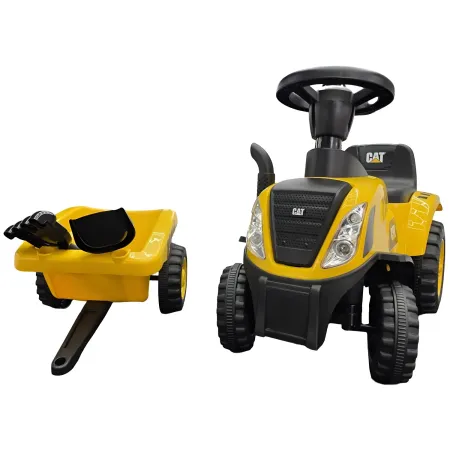 Trattore Caterpillar Cavalcabile per Bambini Giallo con Rimorchio