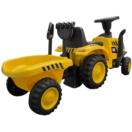 Trattore Caterpillar Cavalcabile per Bambini Giallo con Rimorchio