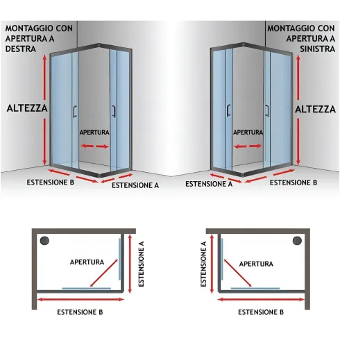 Box Doccia Cristallo 4mm Angolare Ante Scorrevoli Quadrato Rettangolare