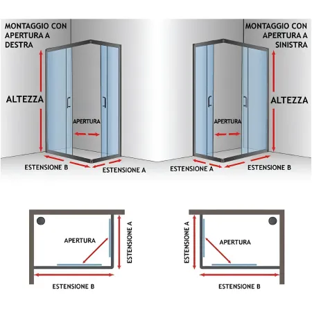 Box Doccia Cristallo 4mm Angolare Ante Scorrevoli Quadrato Rettangolare