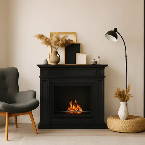 Camino a Bioetanolo 3,4 kW da Pavimento 1,2L Nero in Legno MDF
