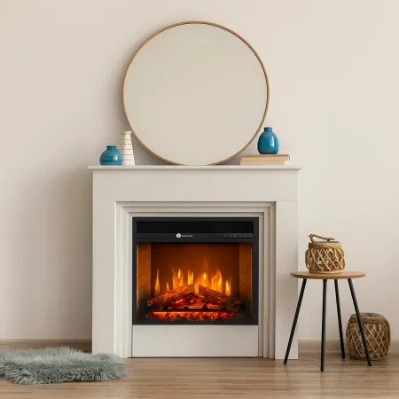 Camino Elettrico da Pavimento 1800W Legno Bianco Termostato Digitale