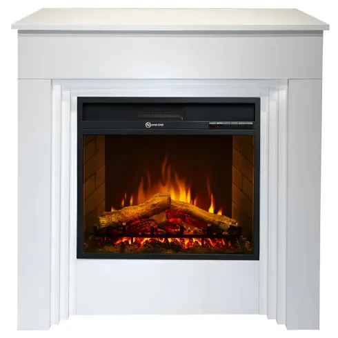 Camino Elettrico da Pavimento 1800W Legno Bianco Termostato Digitale