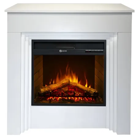 Camino Elettrico da Pavimento 1800W Legno Bianco Termostato Digitale