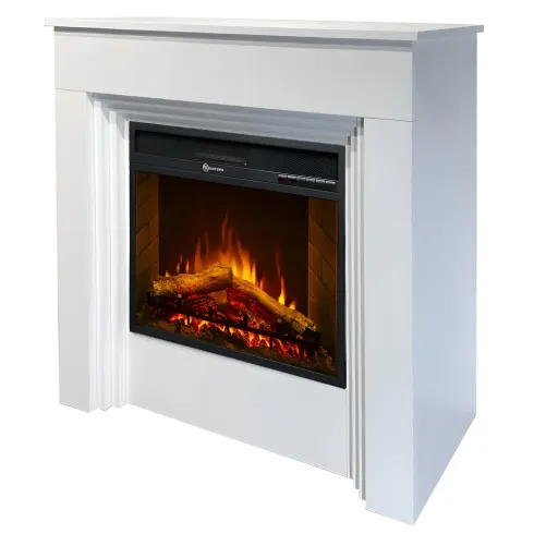 Camino Elettrico da Pavimento 1800W Legno Bianco Termostato Digitale
