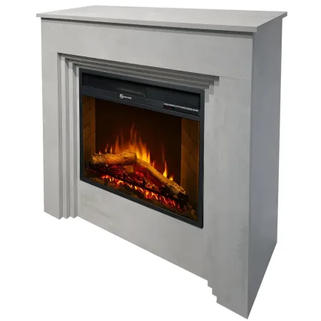 Camino Elettrico da Pavimento 1800W Legno Effetto Cemento Digitale