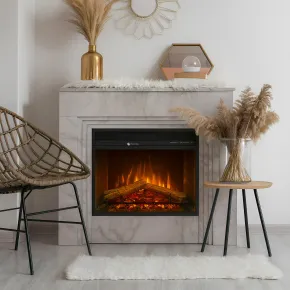 Camino Elettrico da Pavimento 1800W in Legno Effetto Marmo Bianco 2
