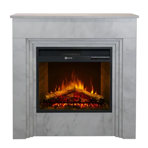 Camino Elettrico da Pavimento 1800W in Legno Effetto Marmo Bianco