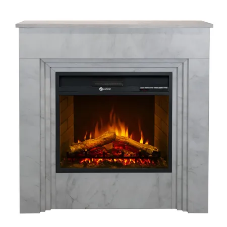 Camino Elettrico da Pavimento 1800W in Legno Effetto Marmo Bianco