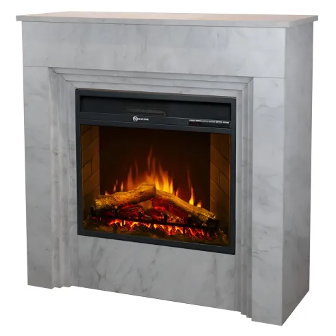 Camino Elettrico da Pavimento 1800W in Legno Effetto Marmo Bianco