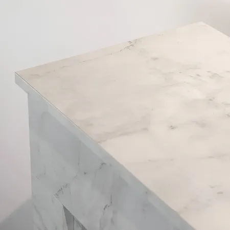 Camino Elettrico da Pavimento 1800W in Legno Effetto Marmo Bianco