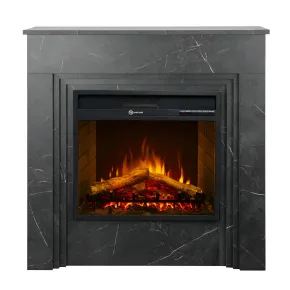 Camino Elettrico da Pavimento 1800W in Legno Effetto Marmo Nero