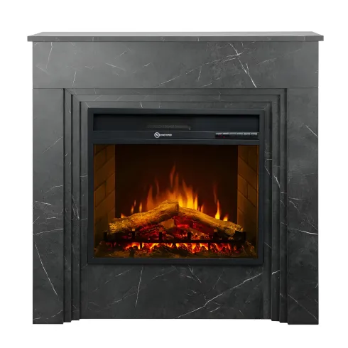 Camino Elettrico da Pavimento 1800W in Legno Effetto Marmo Nero