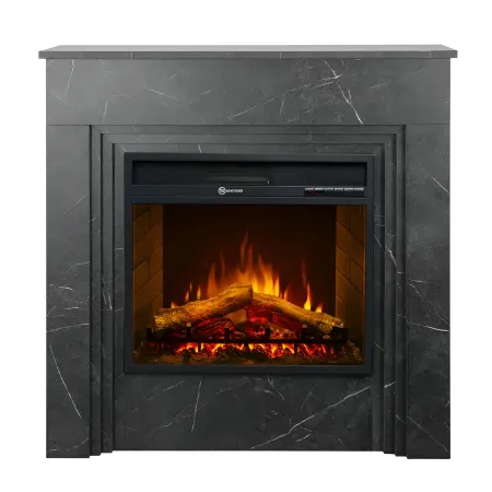 Camino Elettrico da Pavimento 1800W in Legno Effetto Marmo Nero