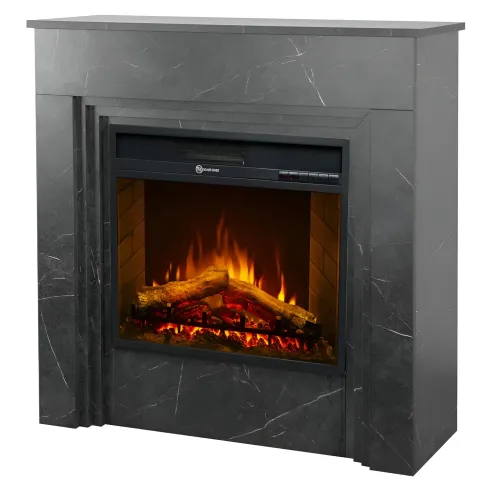 Camino Elettrico da Pavimento 1800W in Legno Effetto Marmo Nero