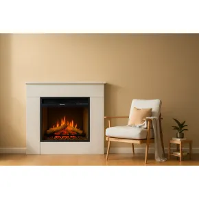 Camino Elettrico 1800W da Pavimento Fiamma Regolabile Legno Bianco 2