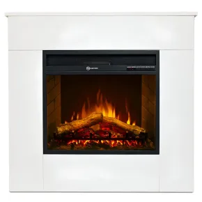 Camino Elettrico 1800W da Pavimento Fiamma Regolabile Legno Bianco